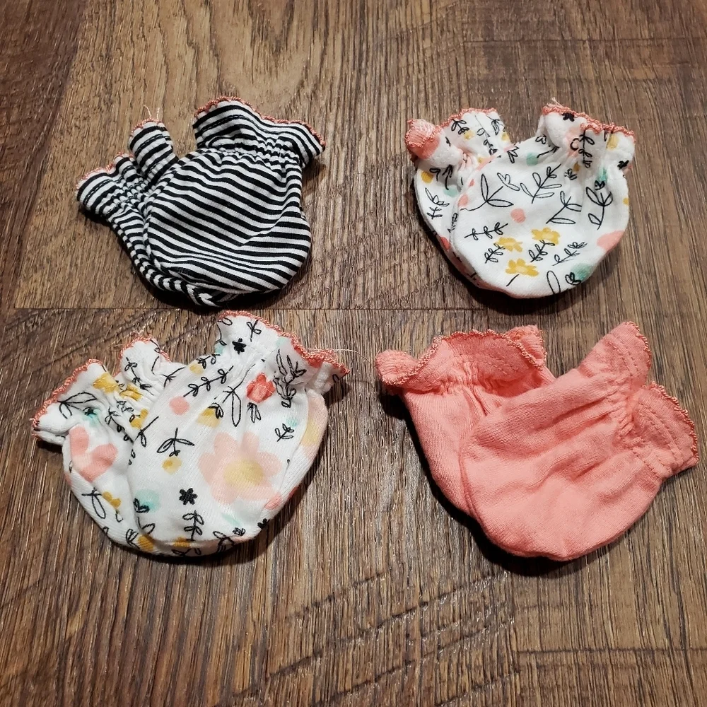 Gerber 4 Organic Cotton Baby Girl Mitts Mittens Pink White Floral Stripe Ruffle